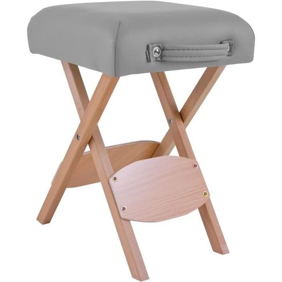 Tabouret Pliant En Bois QUIRUMED - Assise Simili Cuir Blanc, Portable, 100 Kg, 33x33x48 Cm - 4