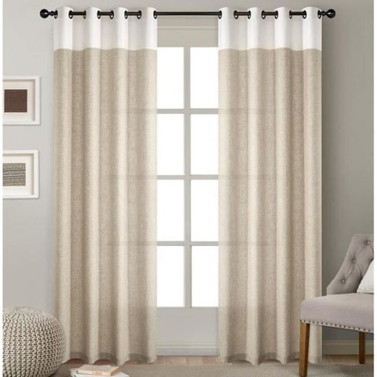 Yujiao Mao Rideau Cuisine Semi-Transparent Effet Lin, 2 Pièces, Rideau Voilage Uni Moderne Occultant, Passage Tringle, Pour Salle à Manger, Petit Fenêtre, Intérieur Beige LxH 66x92cm