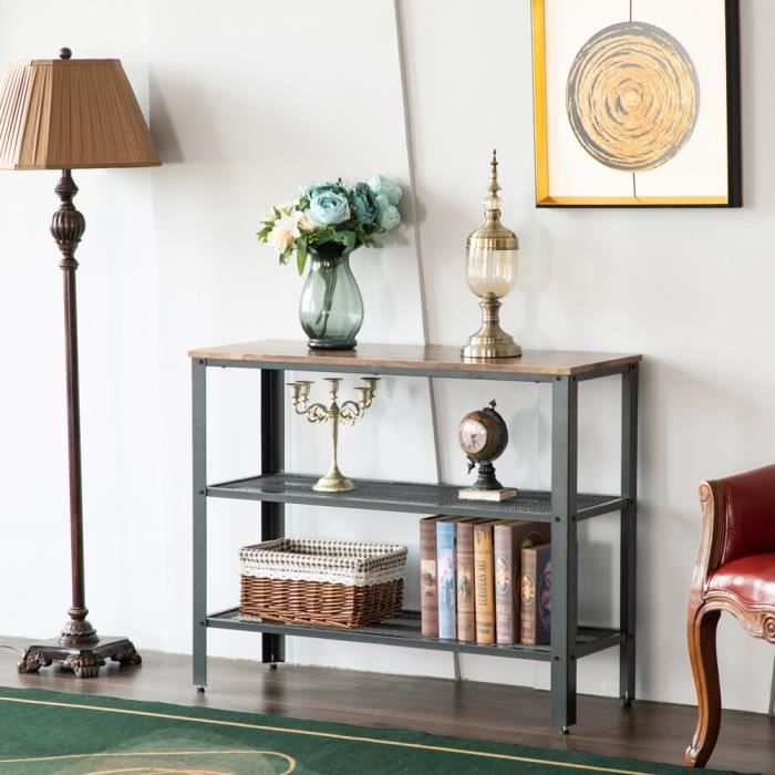 Table Console Table d’entrée style industriel - 2 Étagères - 101.5*35*80cm - Marron