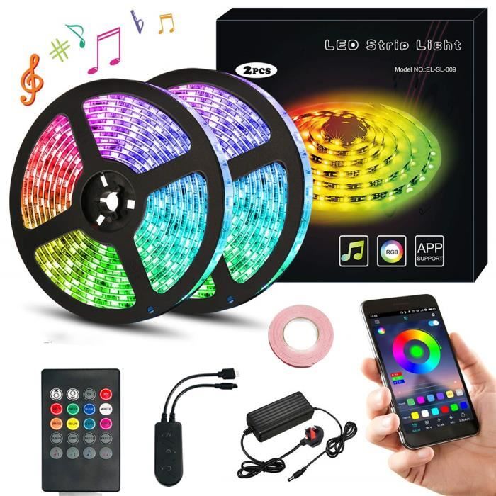 Ruban LED 10M Étanche Bande LED RGB 5050 300 LEDs IP65 Ruban Led Multicolore Contrôlé par Smartphone Pour Décoration Bar De Jardin