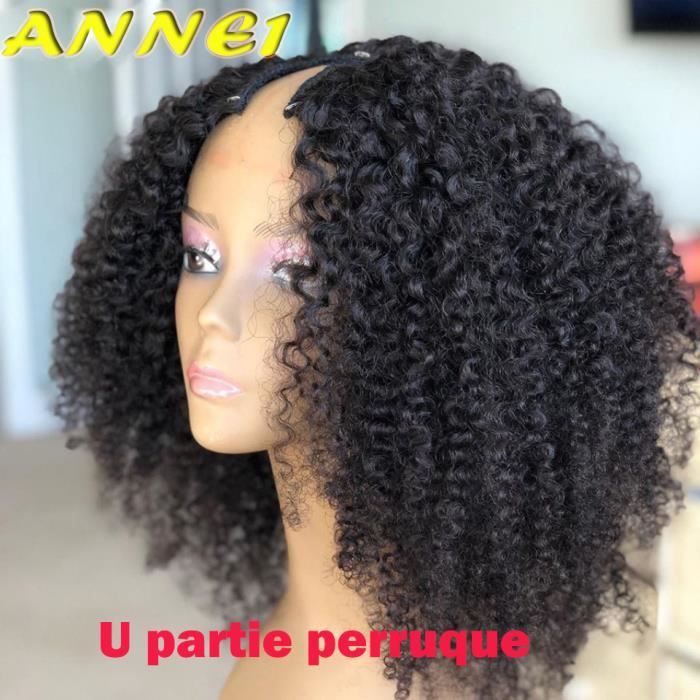 Perruque U Part Brésilienne Naturelle Remy crépue bouclée 18 Pouces cheveux humains sans colle 180 Densité