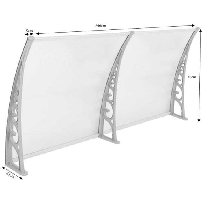Auvent de porte marquise d'accueil aluminium 80X240cm