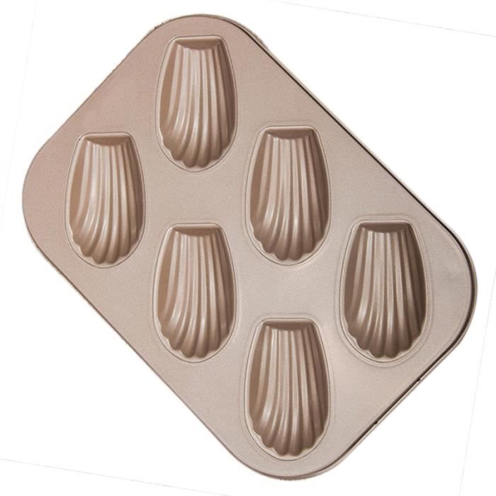 6 Même moule à cake moule moule forme belle modèle en acier au carbone non-bâton Madeleine gâteau moule (Golden)