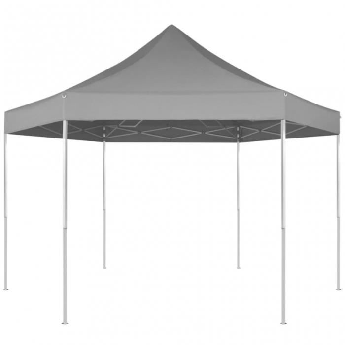 Tente/barnum hexagonale pliable en acier et tissu gris 360x310x265CM CS421081