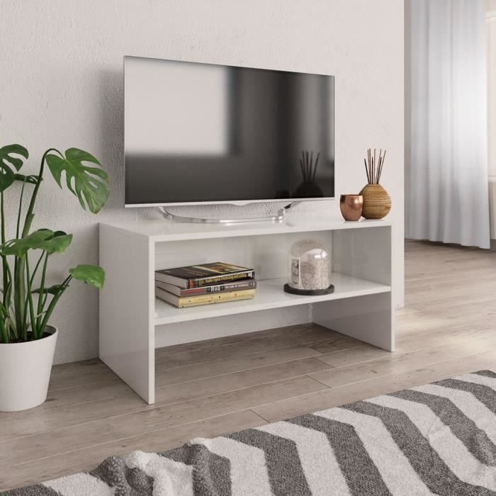 Luxueux Magnifique-MEUBLE TV moderne - MEUBLE HI-FI Salon Blanc brillant 80 x 40 x 40 cm Aggloméré