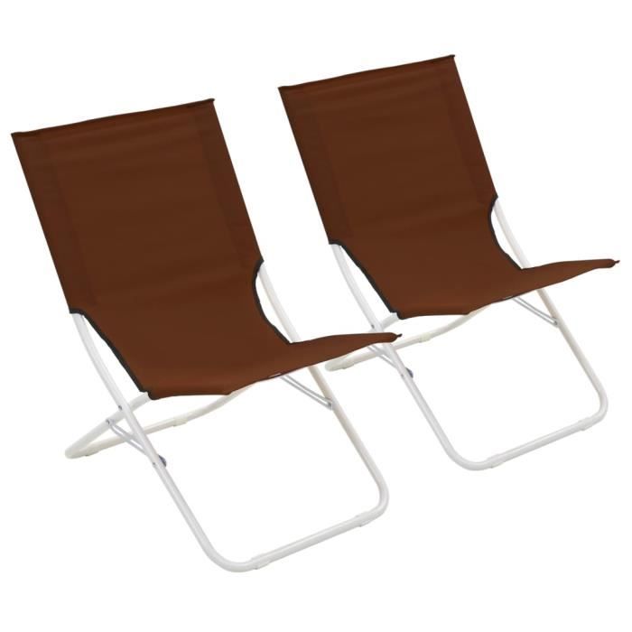Chaises pliables de plage 2 pcs Chaises de camping FAUTEUIL DE CAMPING pliable Marron