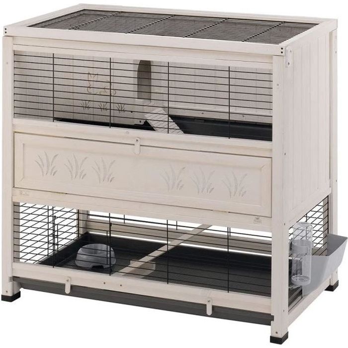 Ferplast Clapier COTTAGE en bois FSC, Cage pour lapins, 2 étages spacieux. Accessoires inclus A76