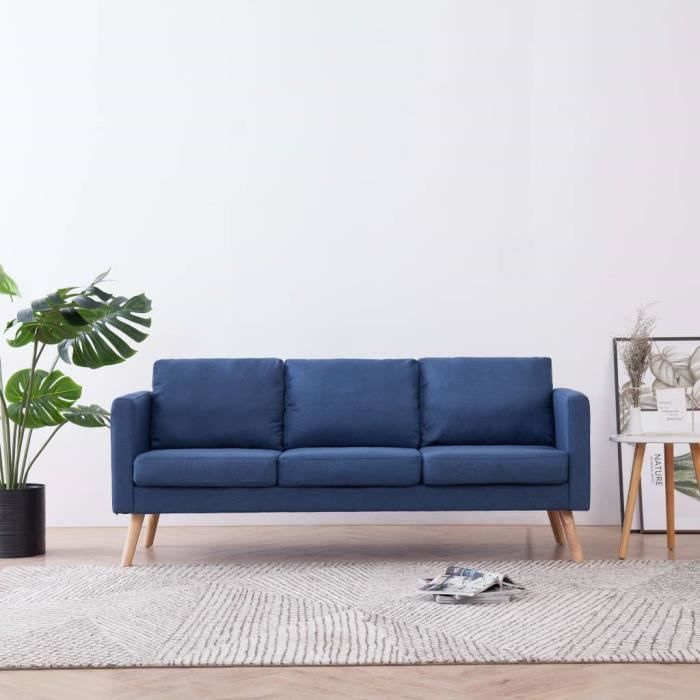 Canapé à 3 places Tissu Bleu Haute Qualité 281356 QI036