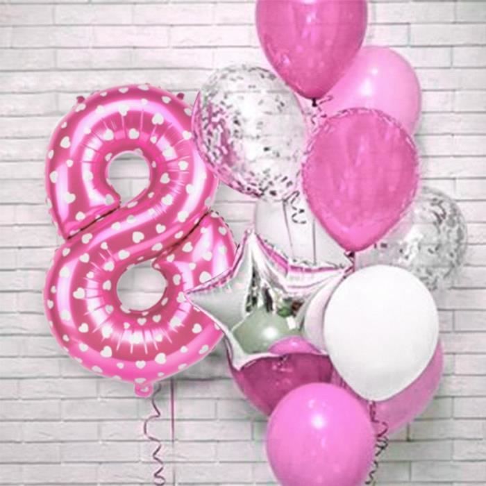 8th birthday -12 pièces numéro feuille ballons fête d'anniversaire décoration enfants bébé fille princesse 1 2 3 4 5 6 7 8 9 ans 1st