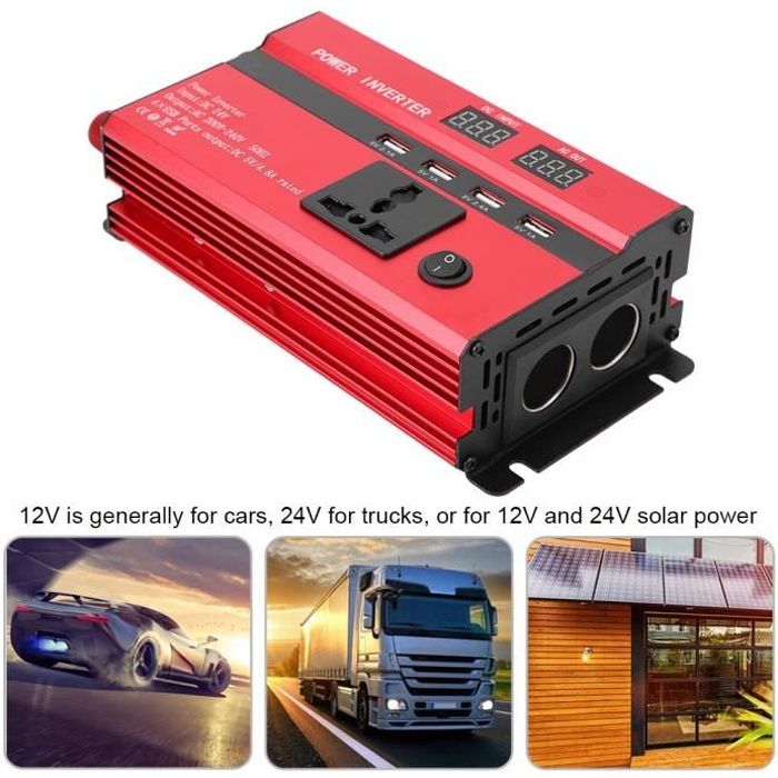 DC12 - 24V à AC 220V (24V à 220V, 3000W) Convertisseur d'énergie solaire pour voiture à onduleur haute puissance-HB044