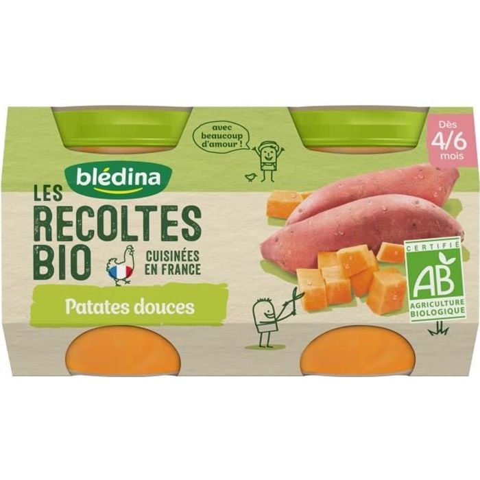 Blédina Les Récoltes Bio Pot Patates Douces +4m 2 x 130g