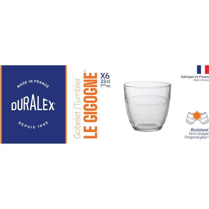 DURALEX Lot de 6 verres gobelets GIGOGNE - 22 cl