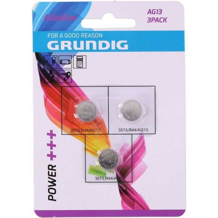 GRUNDIG Pile Bouton AG13 ( AG13 / LR44 / SR44 ) - 1,5 V - Pack de 3