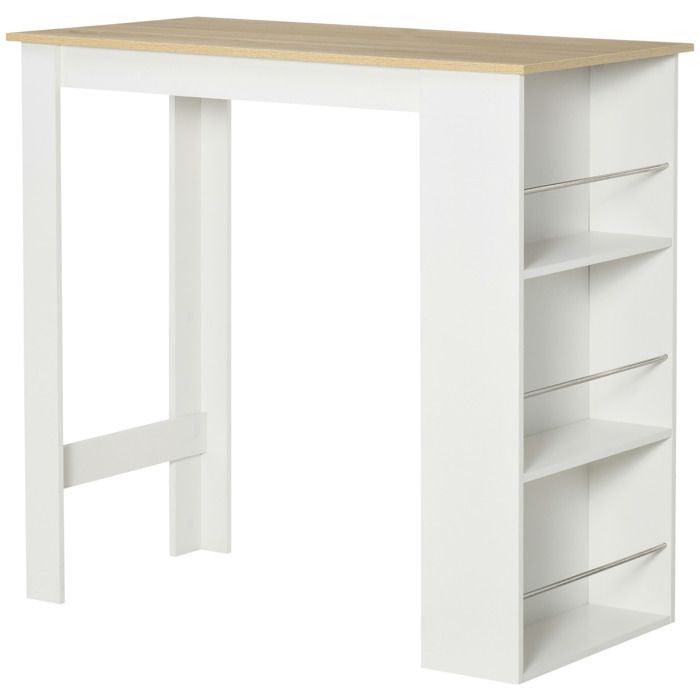 Table de bar table haute de cuisine avec rangement étagère de 112L x 57l x 106H cm blanc
