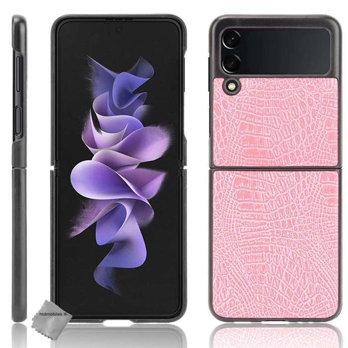 Coque rigide simili cuir crocodile pour Samsung Galaxy Z Flip 3 5G - ROSE
