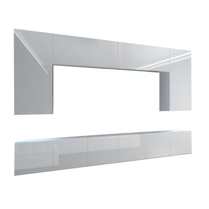 SILLEA - Ensemble meubles TV avec LED - Unité murale moderne - Largeur 300 cm - Mur TV à suspendre - Blanc