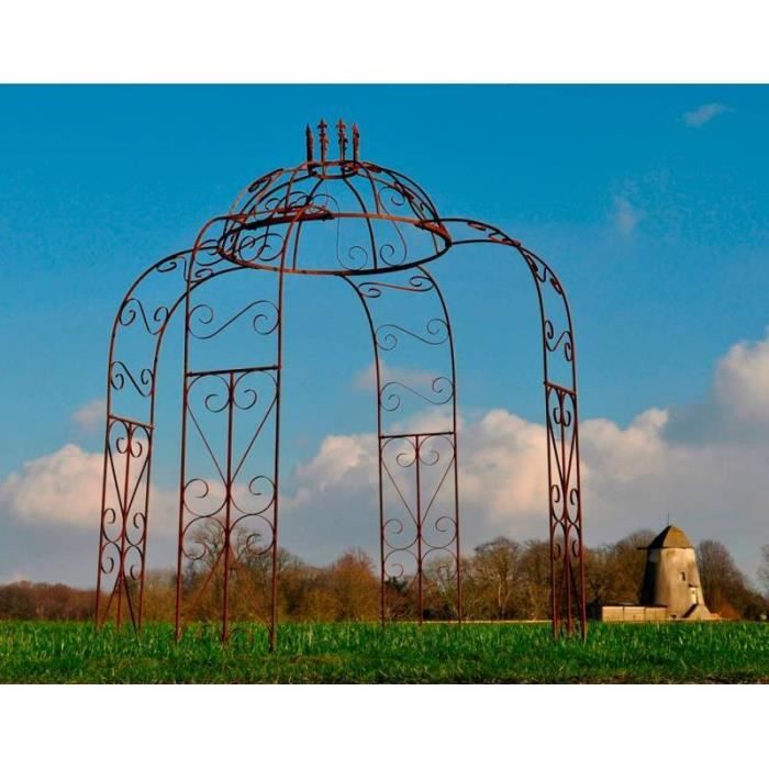Charmante Gloriette Tonnelle Pergola Arche de Jardin en Acier Oxydé 240x240x300cm 300