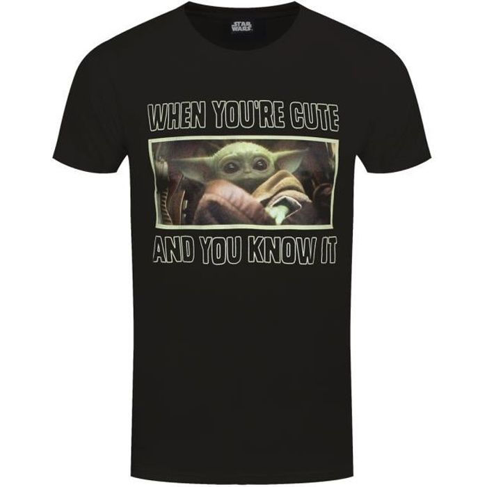 Star Wars T-Shirt Mandalorian Cute And Knows It Homme Noir