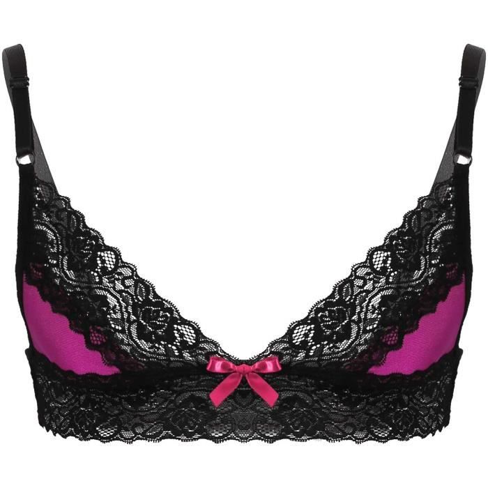 Homme Soutien-gorge Sexy Dentelle Sissy Lingerie Crop Top Bra Haut Gilet Sous-vêtement M-XL Rose