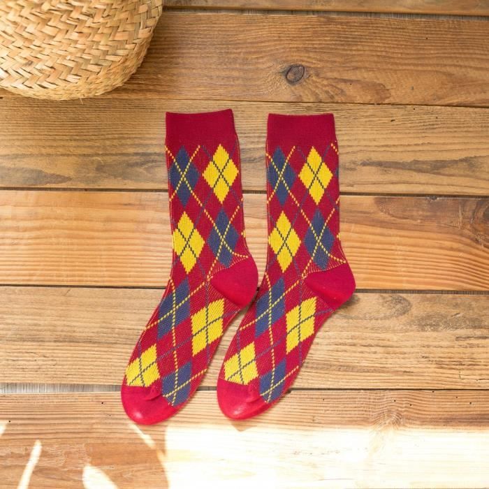 Chaussettes tricotées couleur losange hiver pour femmes chaussettes de sol bas Chaussettes