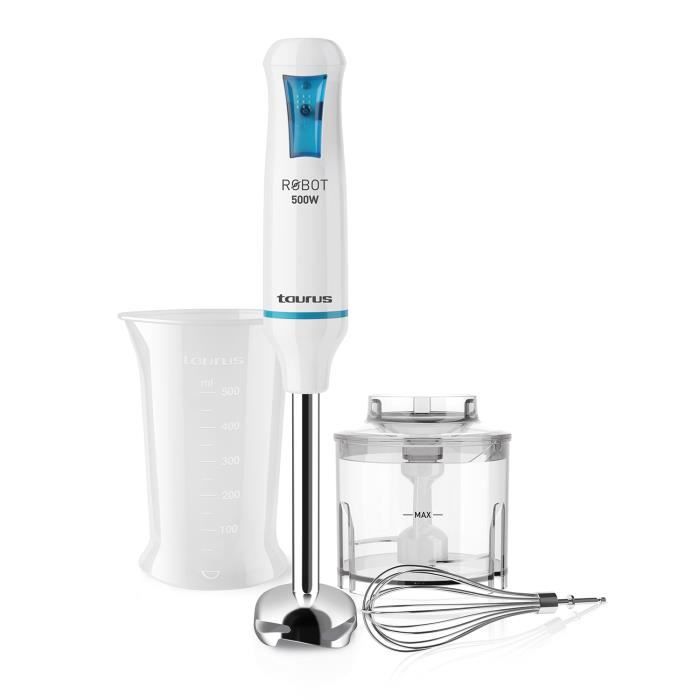 Mixeur plongeant Taurus Robot 500 Plus Inox 3 en 1 de 500W avec 3 accessoires