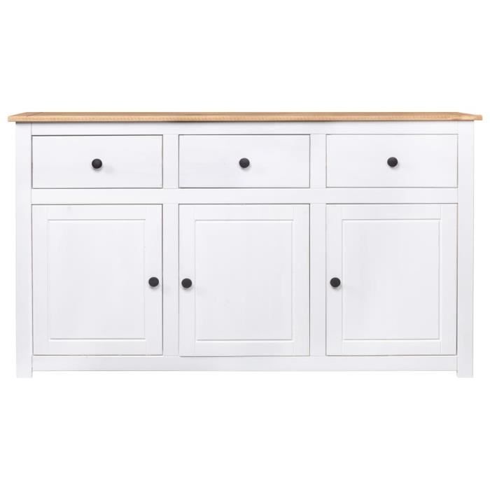 PRI Buffet bahuts blanc et couleur de bois naturel 135x40x80 cm Pin massif solide Assortiment Panama