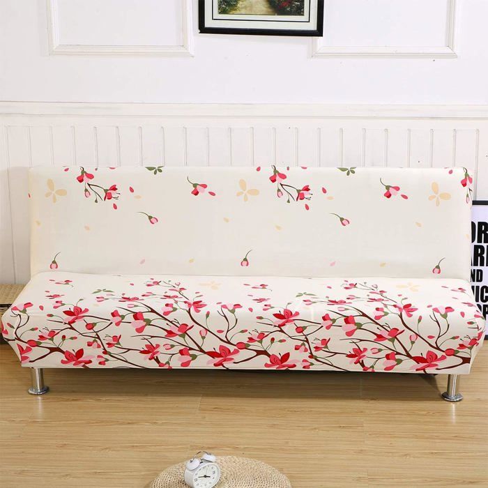 Housse De Canapé Sans Accoudoirs - Pour Clic-clac 3 Places 120-140 Cm, Tissu Polyester Extensible, Motif Edelweiss, Lavable