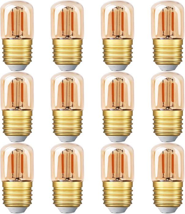 12psc Mini ampoule LED tubulaire 1W T28 Edison Ampoule à filament LED E27 Base à vis 2200K non dimmable 220V