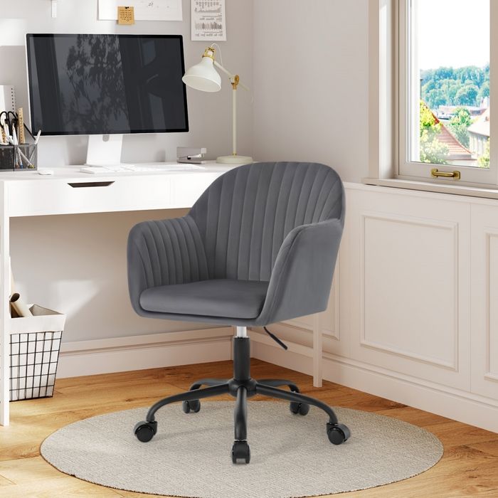 Chaise Bureau Velours - WOLTU Fauteuil Coiffeuse Pivotant - Ergonomique - Gris Foncé W0ATT0645