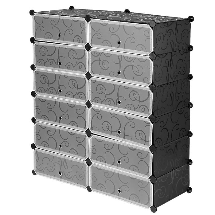 Armoire en plastique - ERROLVES - Noir - Penderie souple à 6 étagères 12 portes