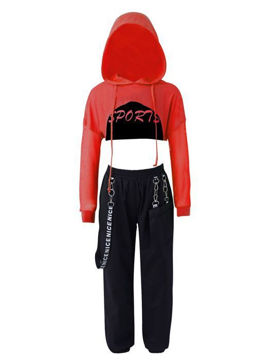 Ensemble Danse Hip-Hop Fille - Crop Top + Sweat à Capuche + Pantalon Cargo - Tenue Streetwear 5 à 14 Ans - 6