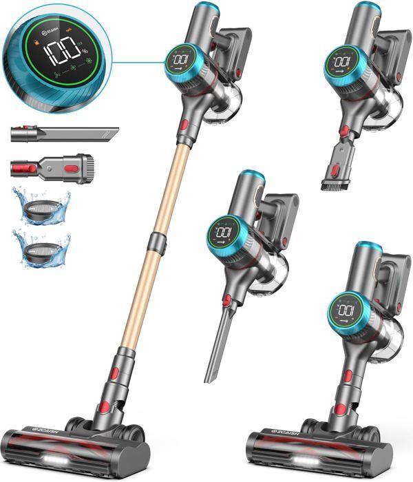 Aspirateur Balai Sans Fil MAUOKE 550W 45kPa 70 Min - 6-en-1 Puissant Avec LED Anti-emmêlement, Écran Intelligent, Idéal Poils Animaux