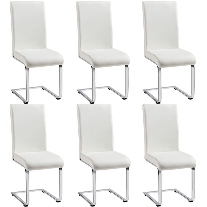 Lot de 6 Chaises de Salle à Manger en Similicuir Polyuréthane avec Pieds Métalliques en U et Haut Dossier Blanc YAHEETECH Lot de 6 Chaises de Salle à Manger en Similicuir Polyuréthane avec Pieds Métalliques en U et Haut Dossier Blanc YAHEETECH