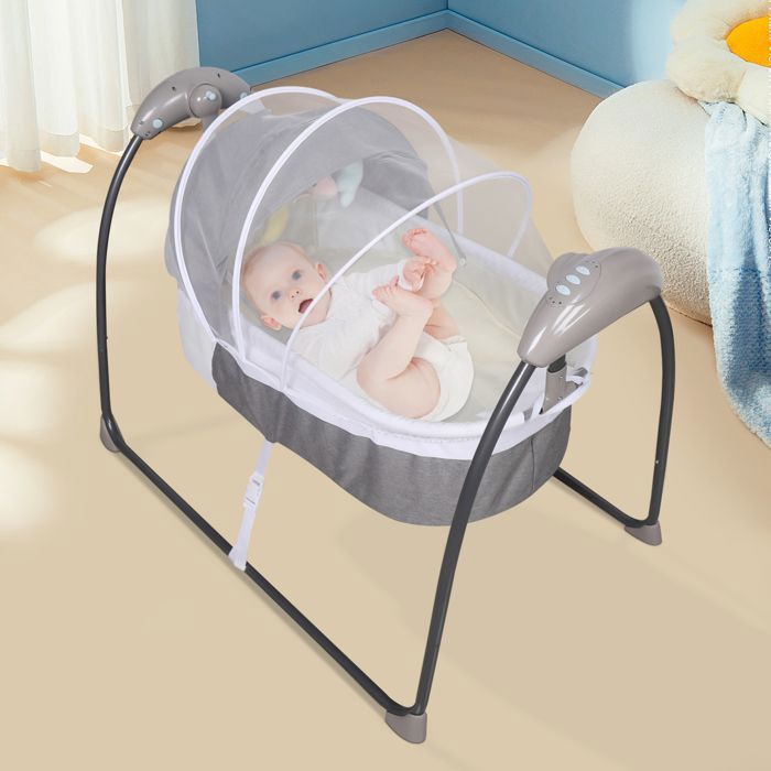 Berceau Électrique pour Bébé (Gris) - Berceau Bébé avec Moustiquaire - Berceau à Bascule Électrique pour Bébé avec Télécommande