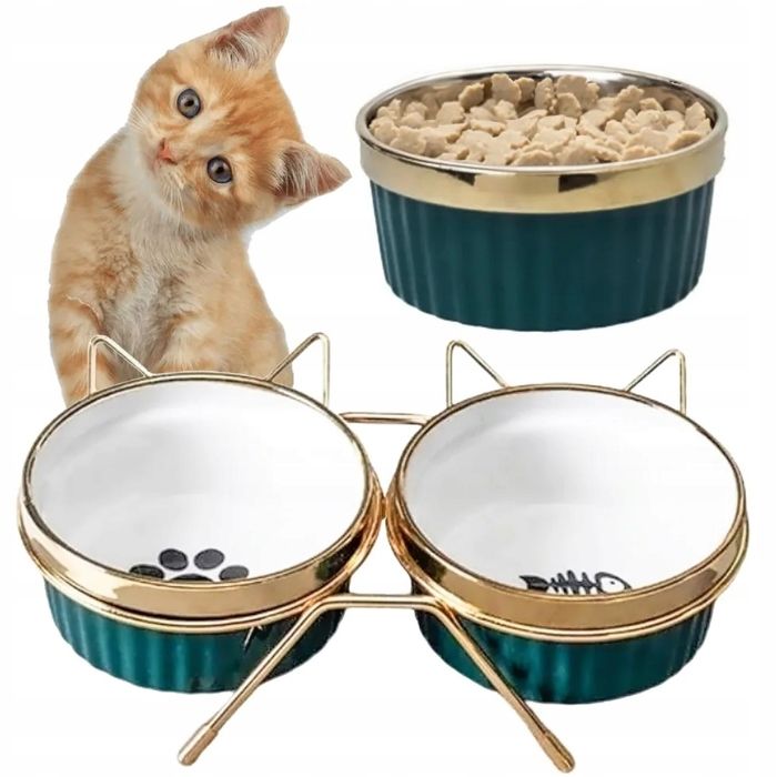 Meilleurs prix pour Gamelles pour chats et chiens Double gamelle en céramique sur pied 2 bols de 300 ml