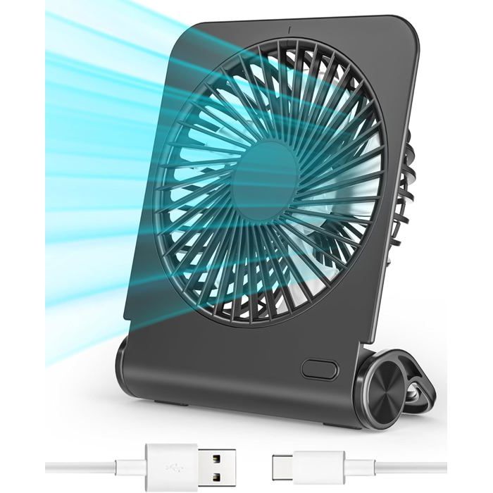 Mini Ventilateur Portable avec 4 Vitesses Rechargeable Ventilateur USB Silencieux 220° Pliable Vent fort Ultra Noir - Tomasortel