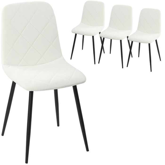 Lot de 4 chaises de salle à manger - HOMCOM - rembourrées - dossier haut - pieds en acier et tissu effet velours - crème Lot de 4 chaises de salle à manger - HOMCOM - rembourrées - dossier haut - pieds en acier et tissu effet velours - crème