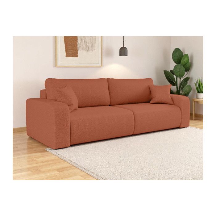 Canapé droit 3 places ALYA convertible en tissu bouclette - Terracotta