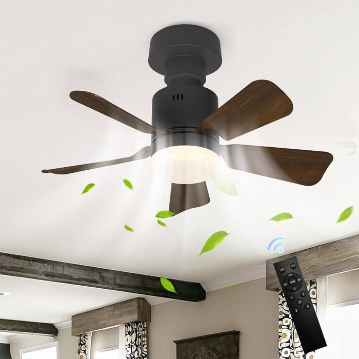 Ventilateur de Plafond avec Lumière LED Dimmable Plafonnier à Visser Douille E27 45 cm Couleur Noyer - Tande
