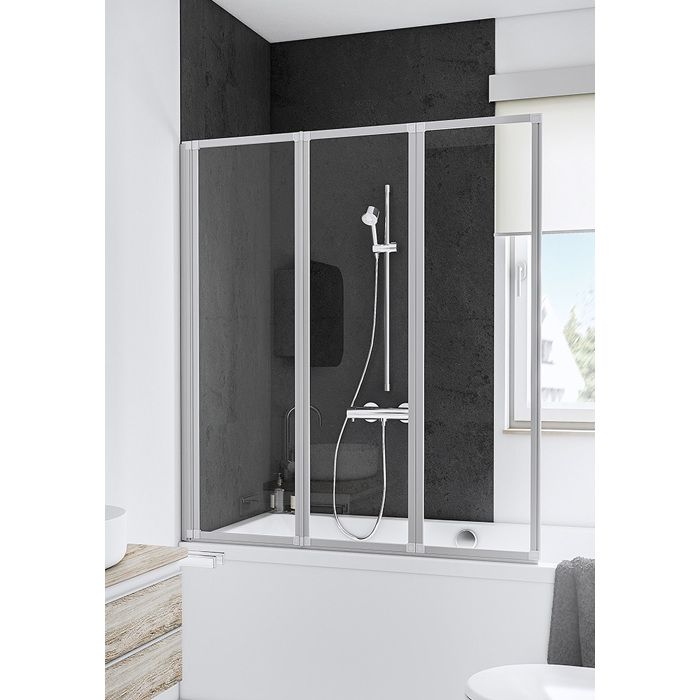 Schulte pare-baignoire 127x140cm paroi de baignoire rabattable verre synthétique 3 mm transparent pivotant 3 volets blanc