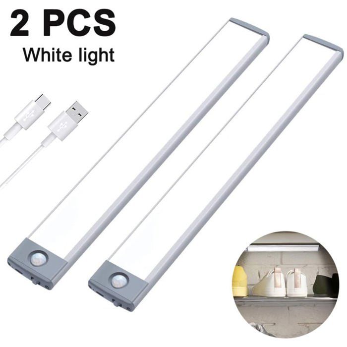 Lot de 2 éclairages sous-meubles avec capteur mouvement batterie rechargeable sans fil LED magnétiques ultra fines