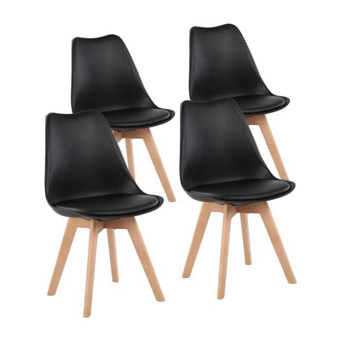 EGGREE Lot de 4 Chaises de Cuisine en Bois Rétro Rembourrée Chaise de Salle de Bureau avec Pieds en Bois de Hêtre Massif Noir EGGREE Lot de 4 Chaises de Cuisine en Bois Rétro Rembourrée Chaise de Salle de Bureau avec Pieds en Bois de Hêtre Massif Noir