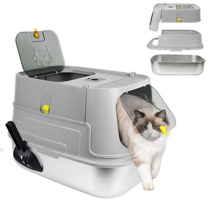 Comparer les prix de KEDIA Bac à Litière en Acier Inoxydable 60 x 40 x 43 cm Gris Bac à Litière Entièrement Fermé et Anti-odeurs