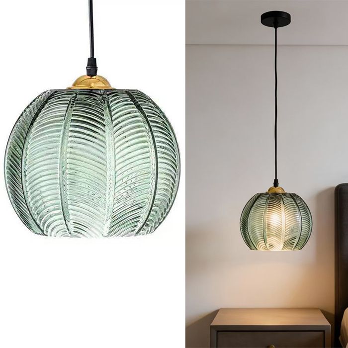 Suspension Vintage en Verre Vert 15cm Lampe Suspendue Boule Luminaire Intérieur pour Salle à Manger Cuisine Îlot Chambre Couloir Bar