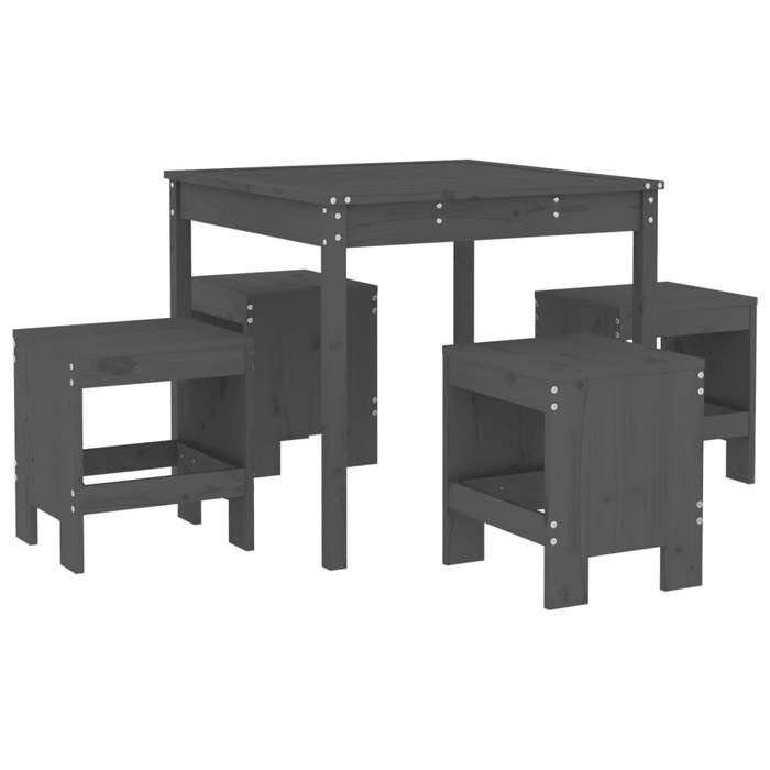 SALE 2026Meuble dExtérieur - Table et 4 Chaises Gris - Ensemble à manger de jardin 5pcs gris bois massif de pin 35.68 Kg 521061