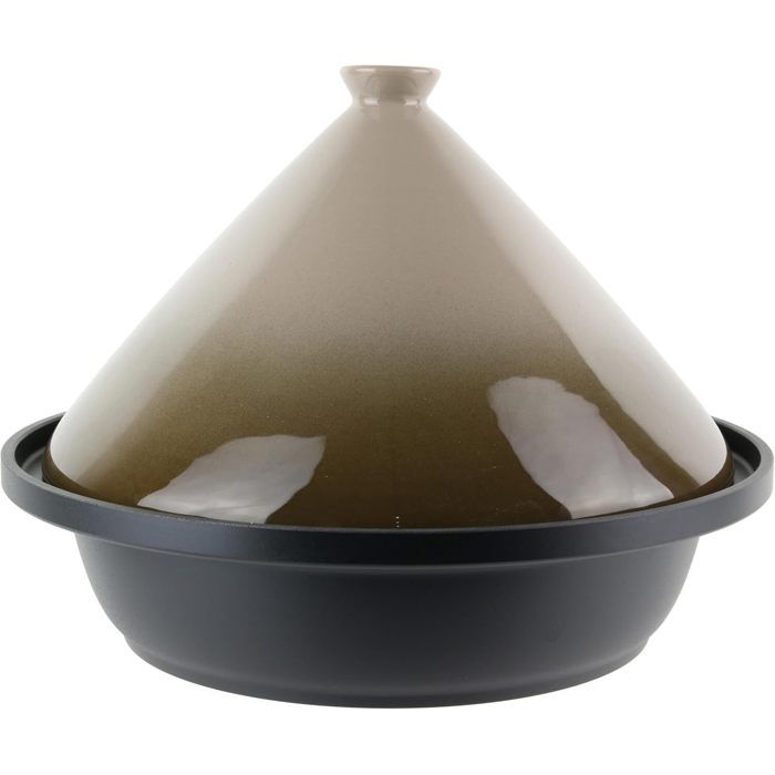 Tajine Ronde en Fonte dAluminium - Compatible Toutes Plaques Induction - Diamètre 30 cm Couleur Taupe