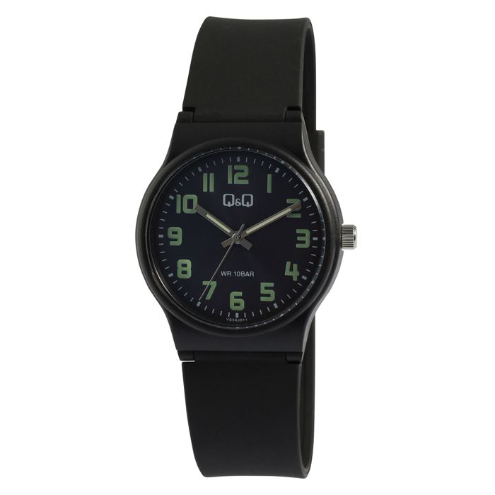 Montre - Q&Q - Homme Noir Silicone - 38 mm - Étanchéité 10 ATM - Bracelet silicone noir