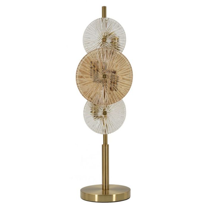 Lampe de table Osaka en fer doré et verre avec disques décoratifs 66 cm - Réf. VK8681847412717