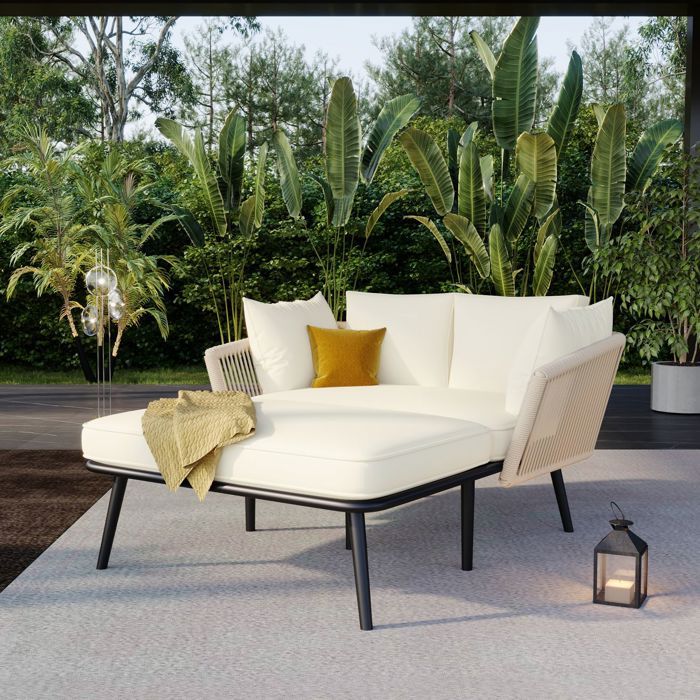 Canapé de jardin - SOGEU - Convertible - Déhoussable - Structure métal - Coussins lavables