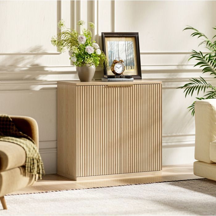 MEUBLIV Buffet de rangement 2 portes 80 x 40 x 80 cm façade plissée MDF décor chêne clair